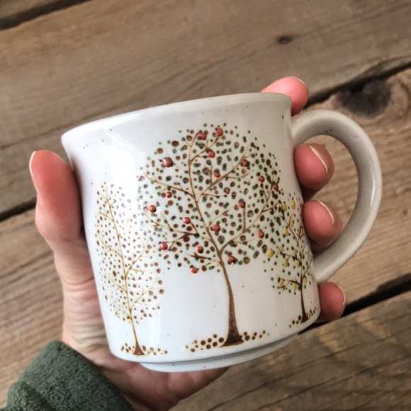 VTG Hand Painted Pointillism Fruit Trees Ceramic Coffee Mug - Picture 6 of 6